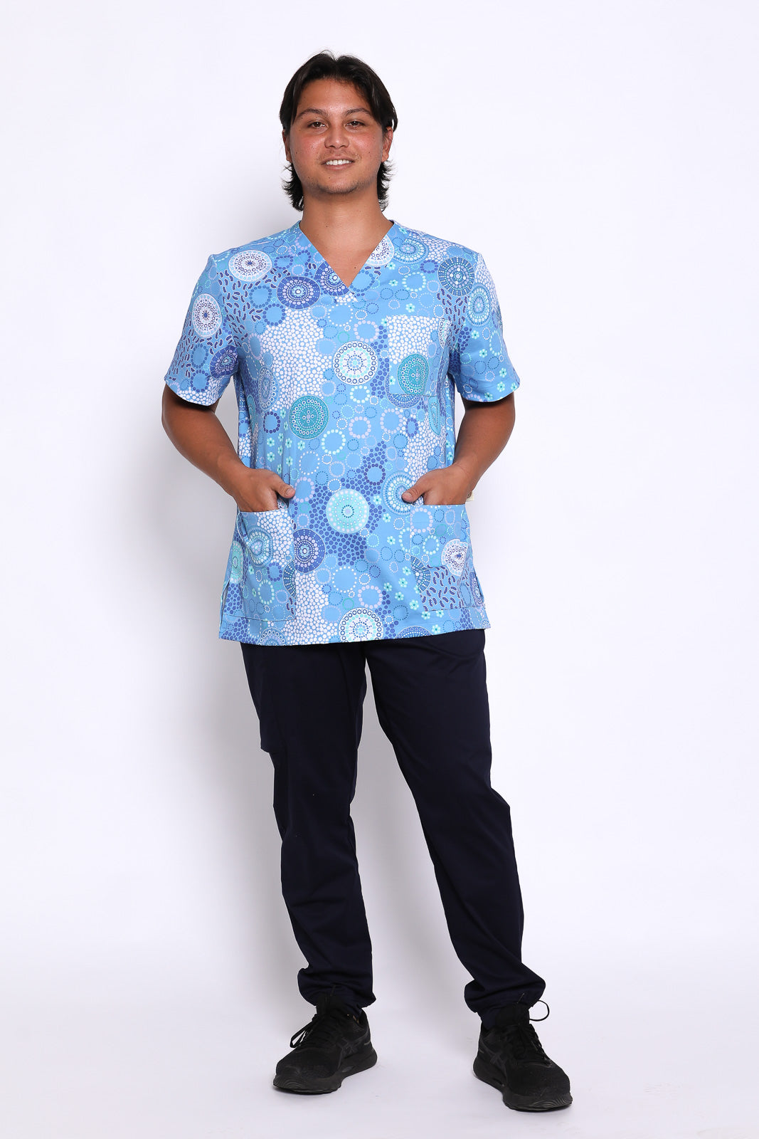 Printed nursing scrub tops on sale