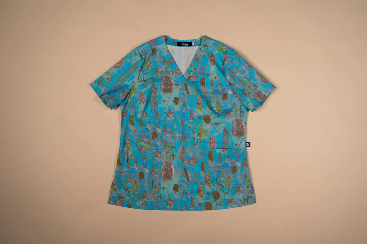Banksia Adrift - Women's Printed Scrub Top