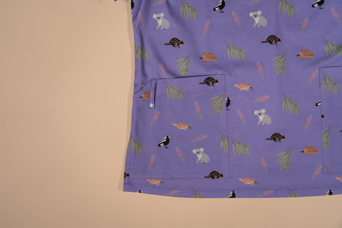 Bush Friends  - Lilac - Women's Printed Scrub Top