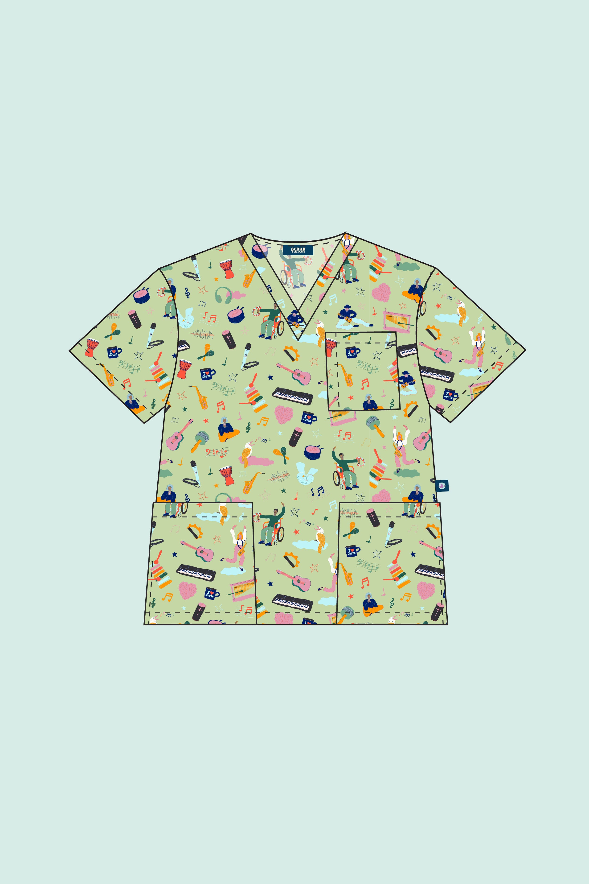Music Therapy – Unisex Printed Scrub Top