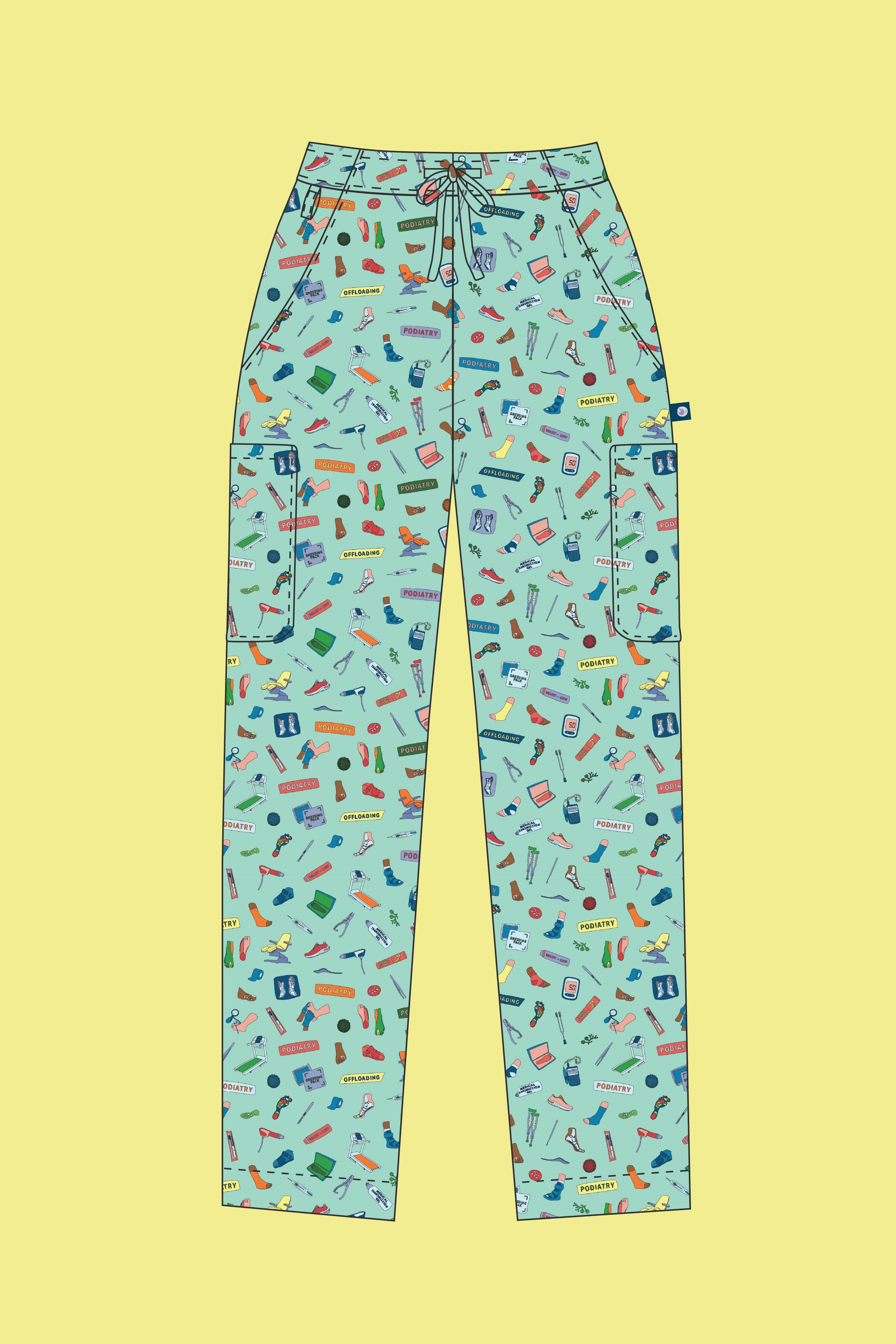 Pre-Order Podiatry – Unisex Printed Scrub Pant