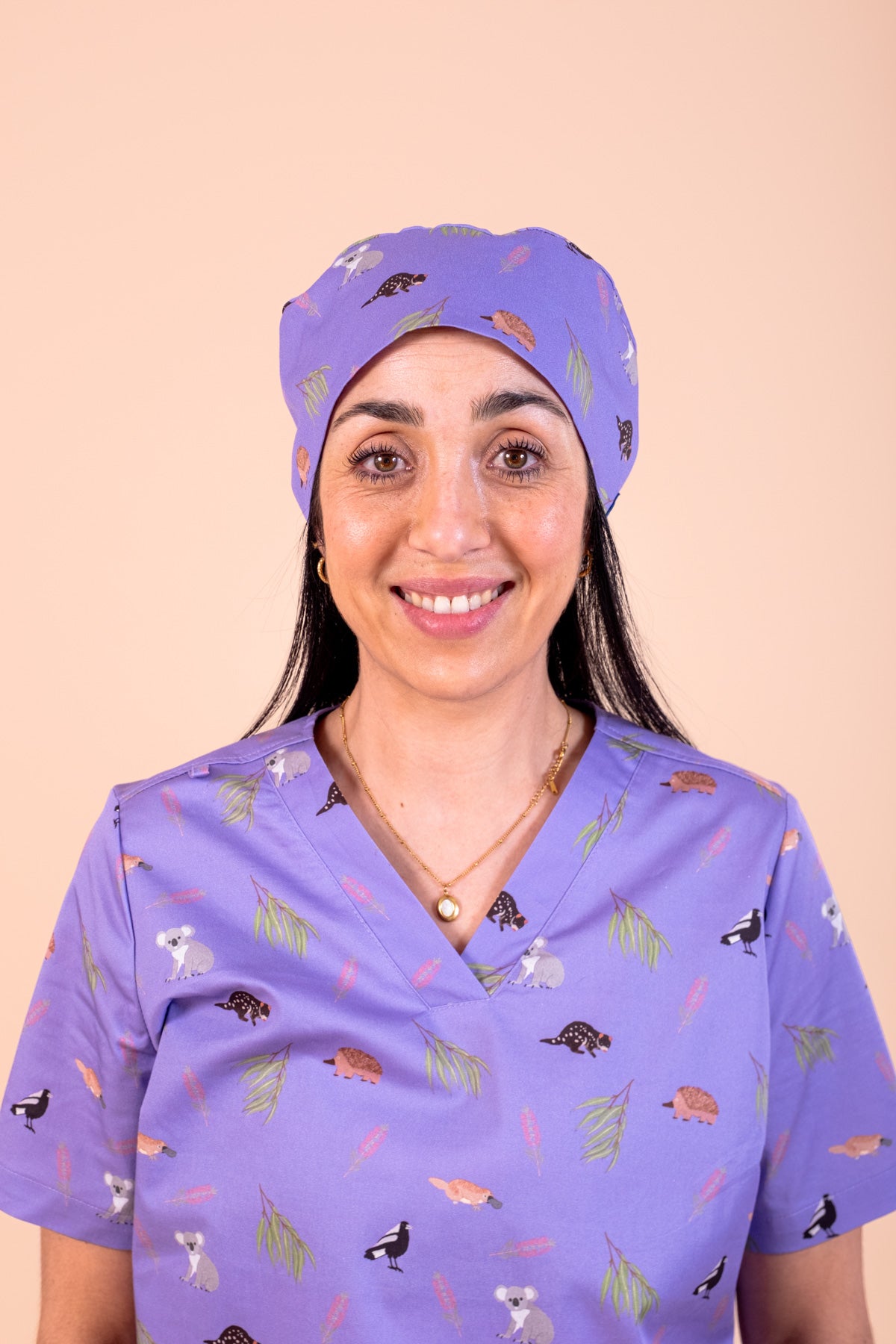 Bush Friends - Printed Scrub Cap - Lilac