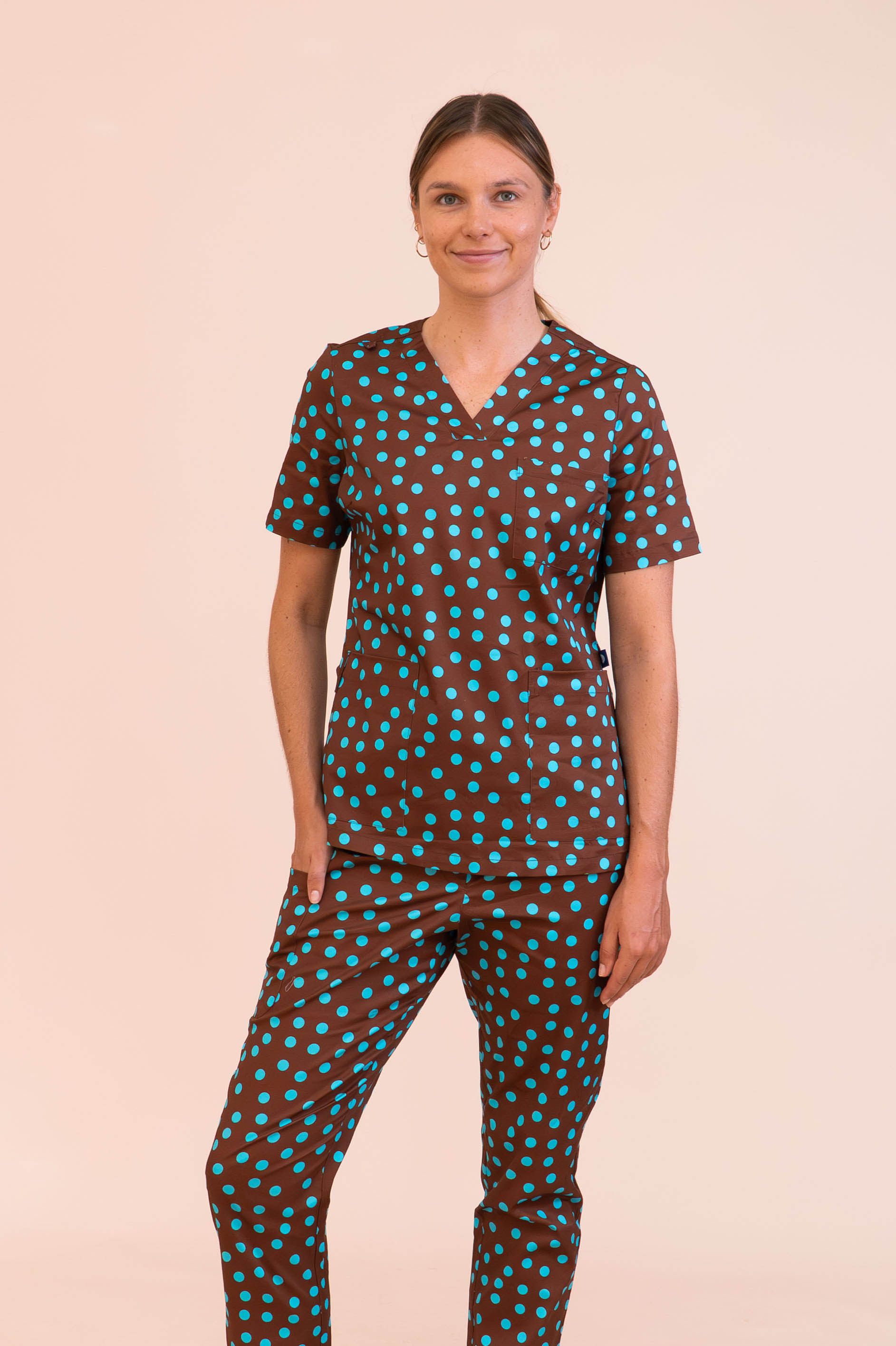 Polka Dots - Women's Premium Printed Scrub Top