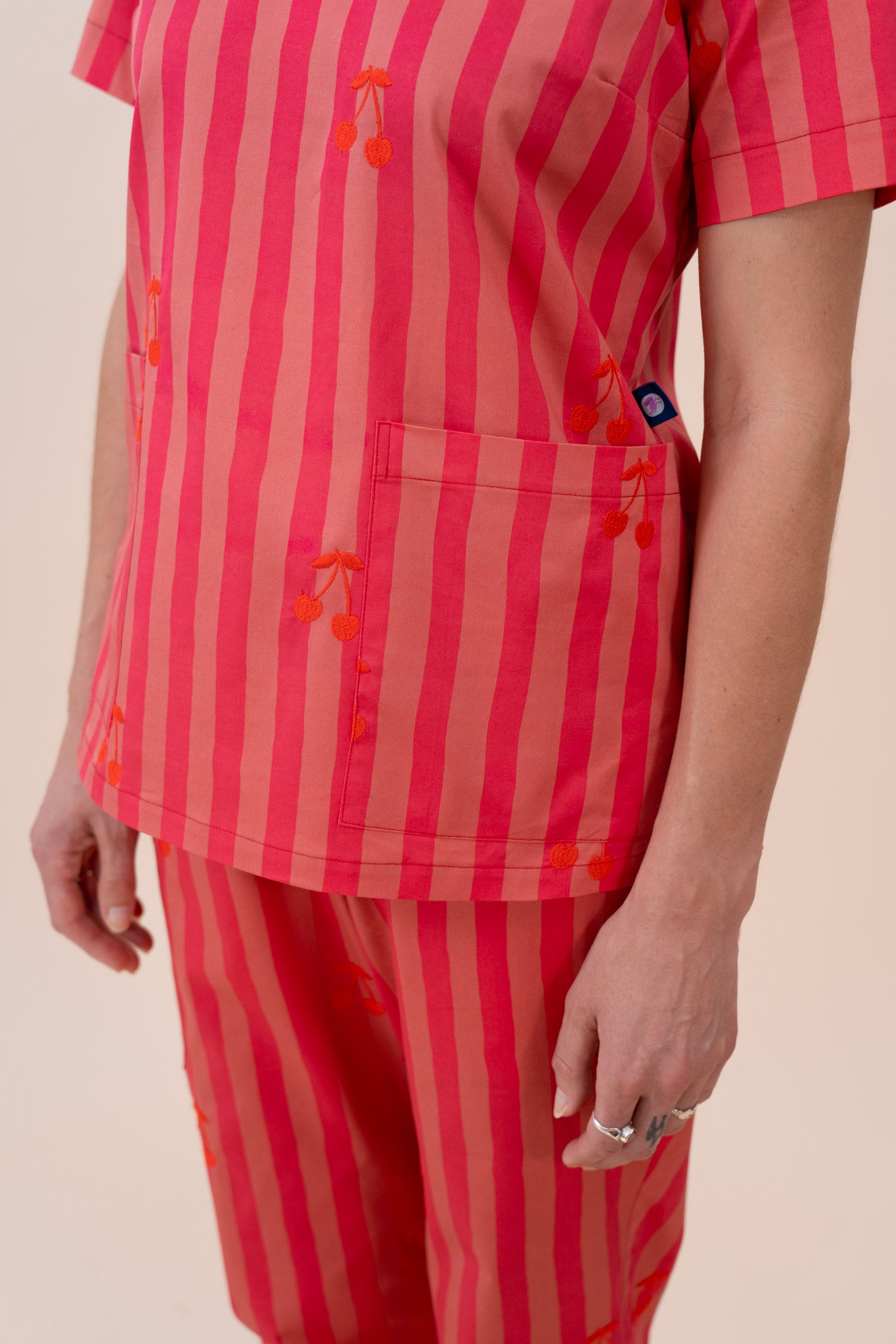 Cherry Stripe - Women's Printed Scrub Top