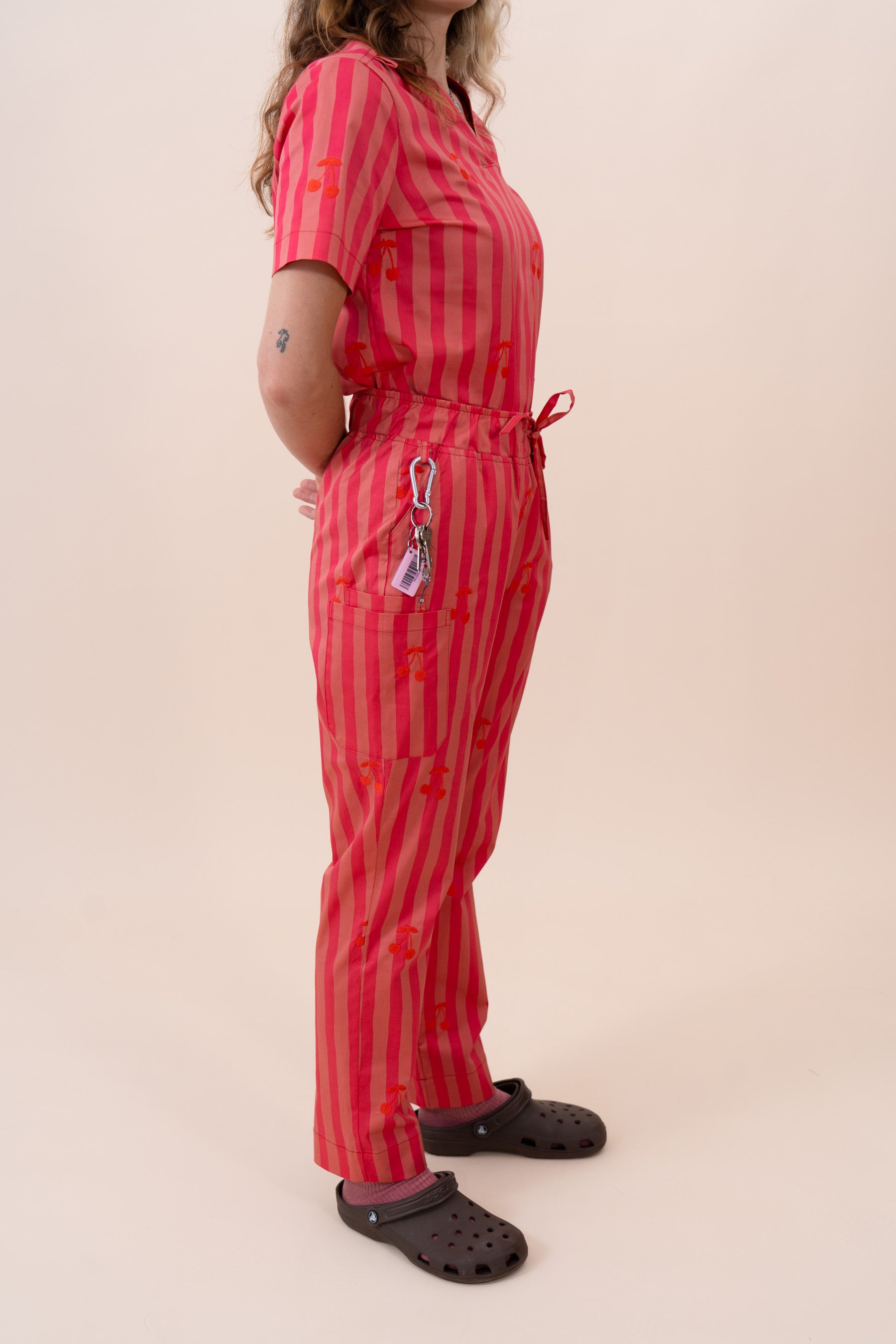 Cherry Stripe - Women's Printed Scrub Pants