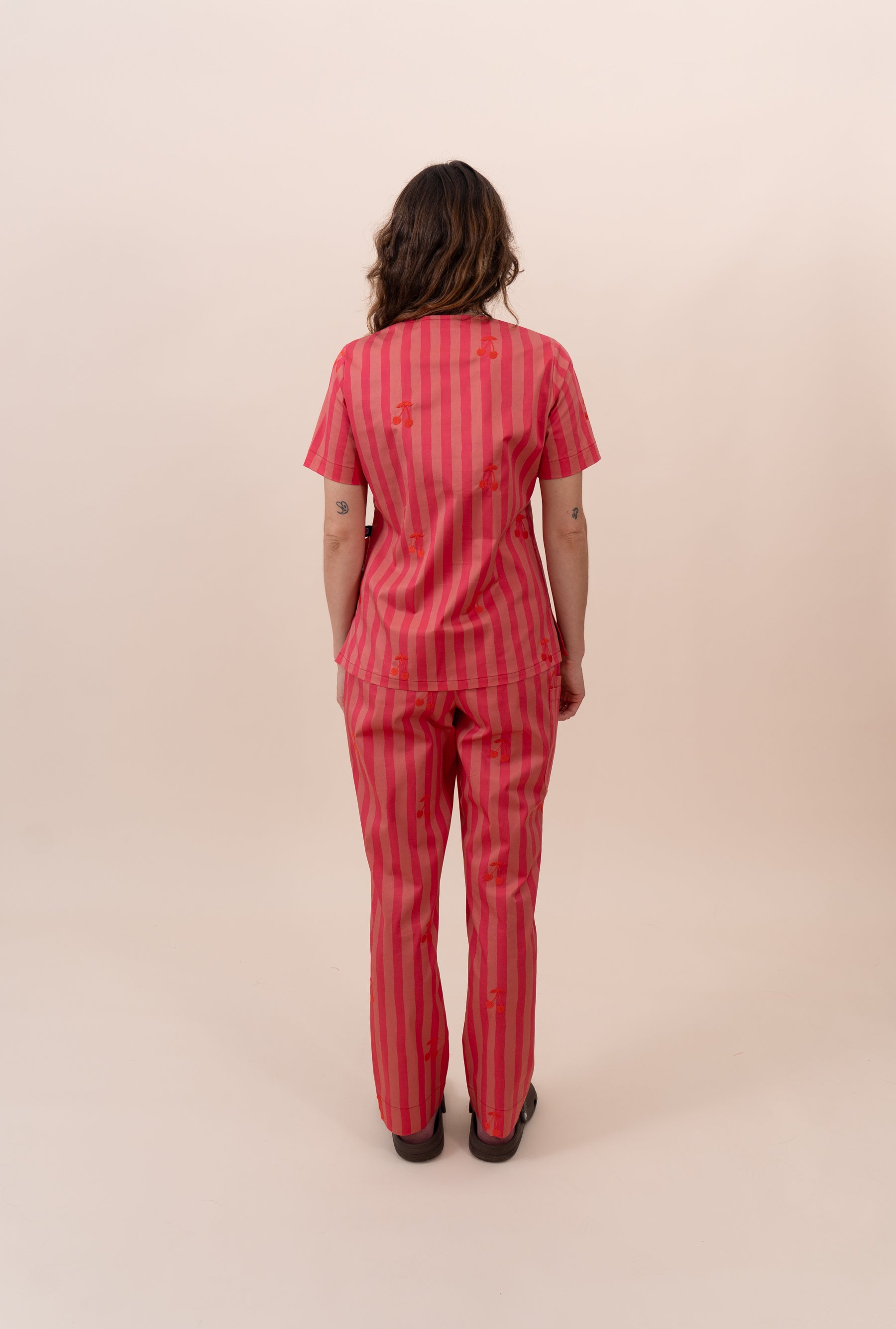 Cherry Stripe - Women's Printed Scrub Top