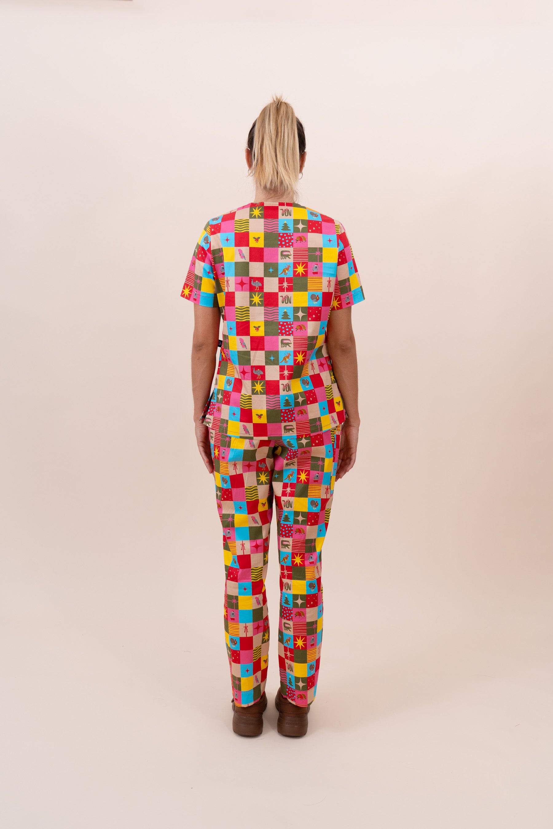 Christmas Checkers - Women's Printed Scrub Top