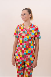 Christmas Checkers - Women's Printed Scrub Top
