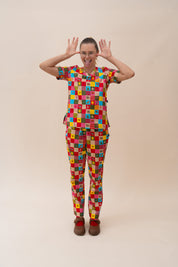 Christmas Checkers - Women's Printed Scrub Top