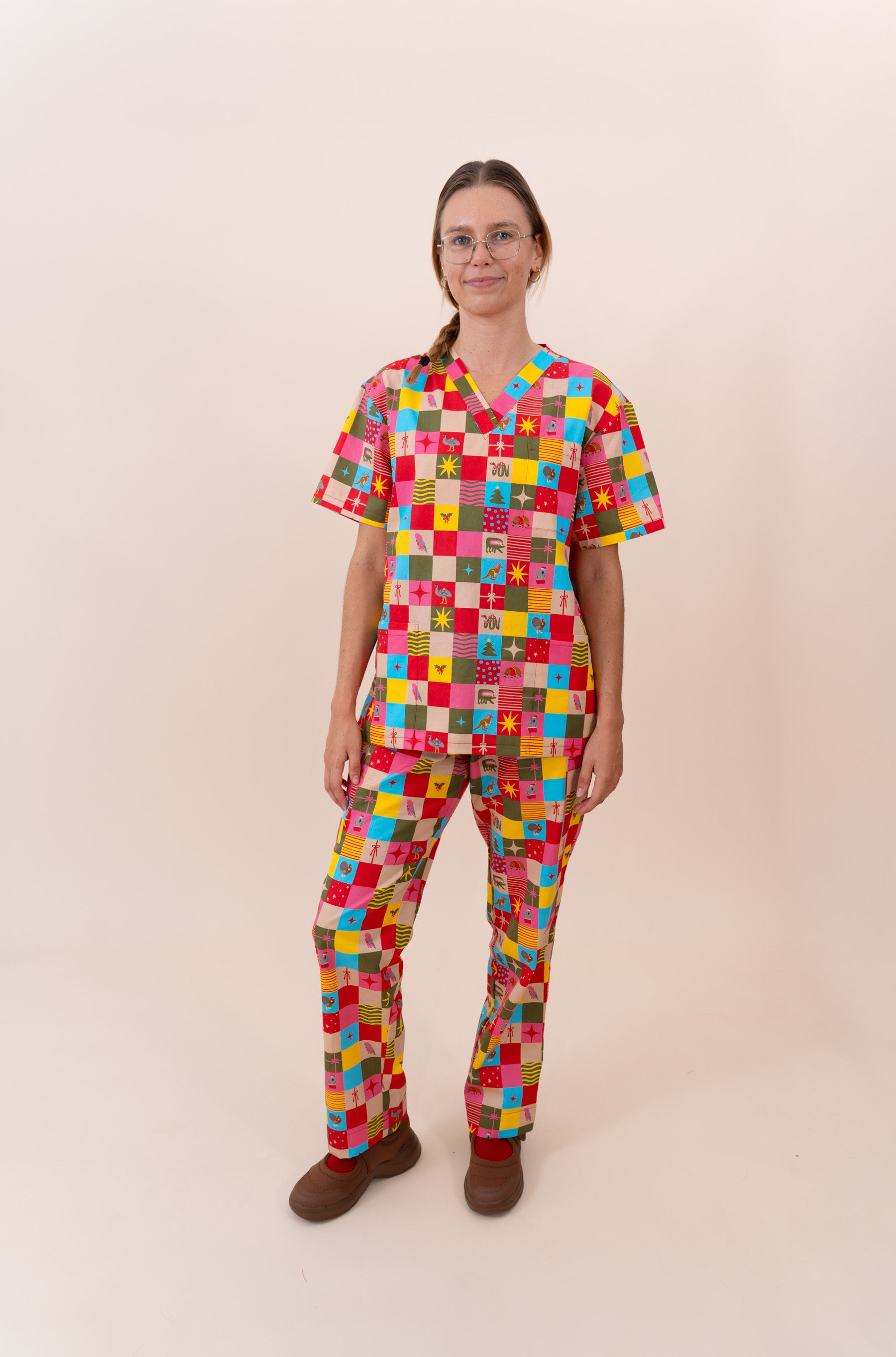 Christmas Checkers - Unisex Printed Scrub Pants