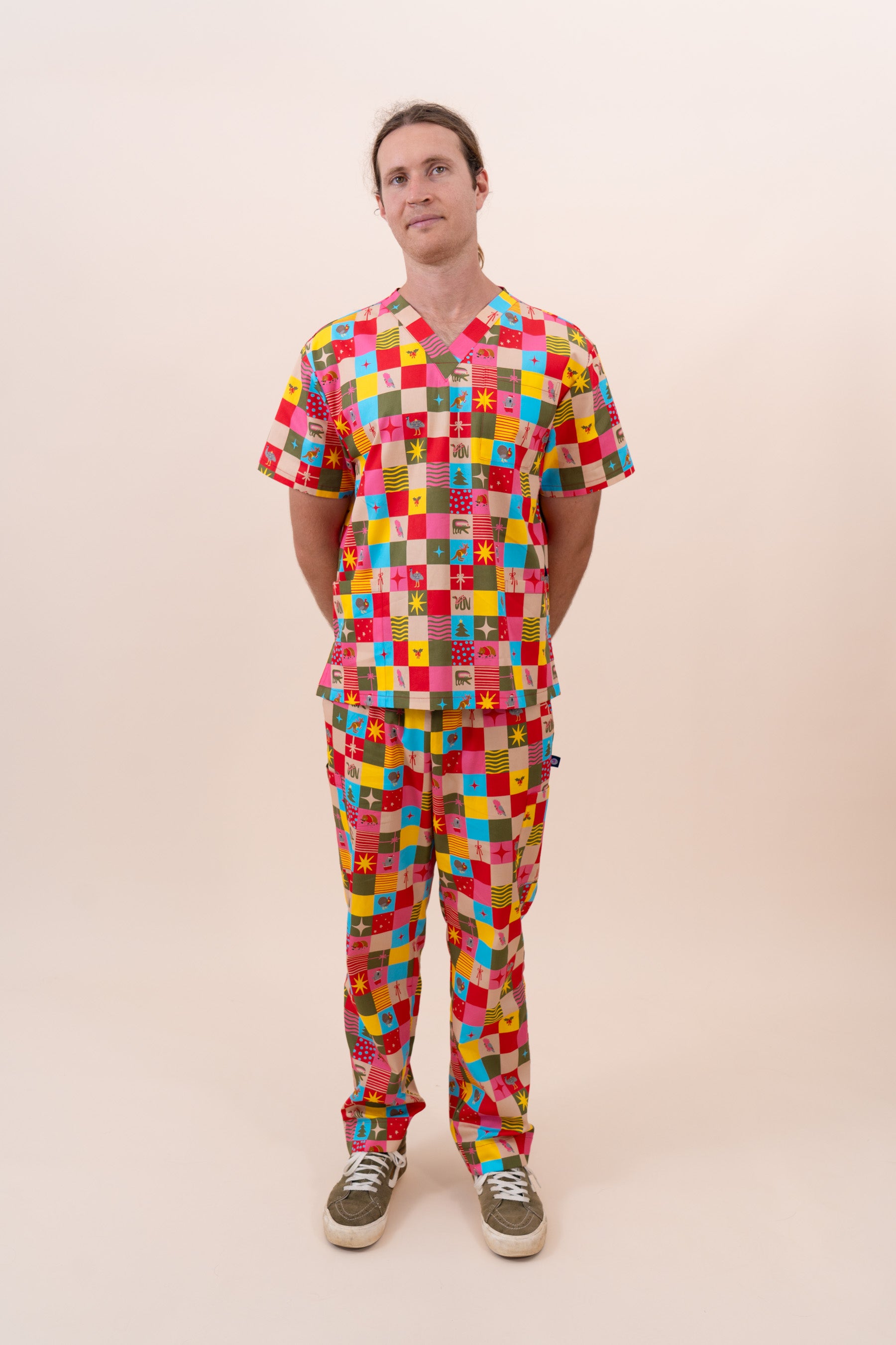 Christmas Checkers - Unisex Printed Scrub Pants