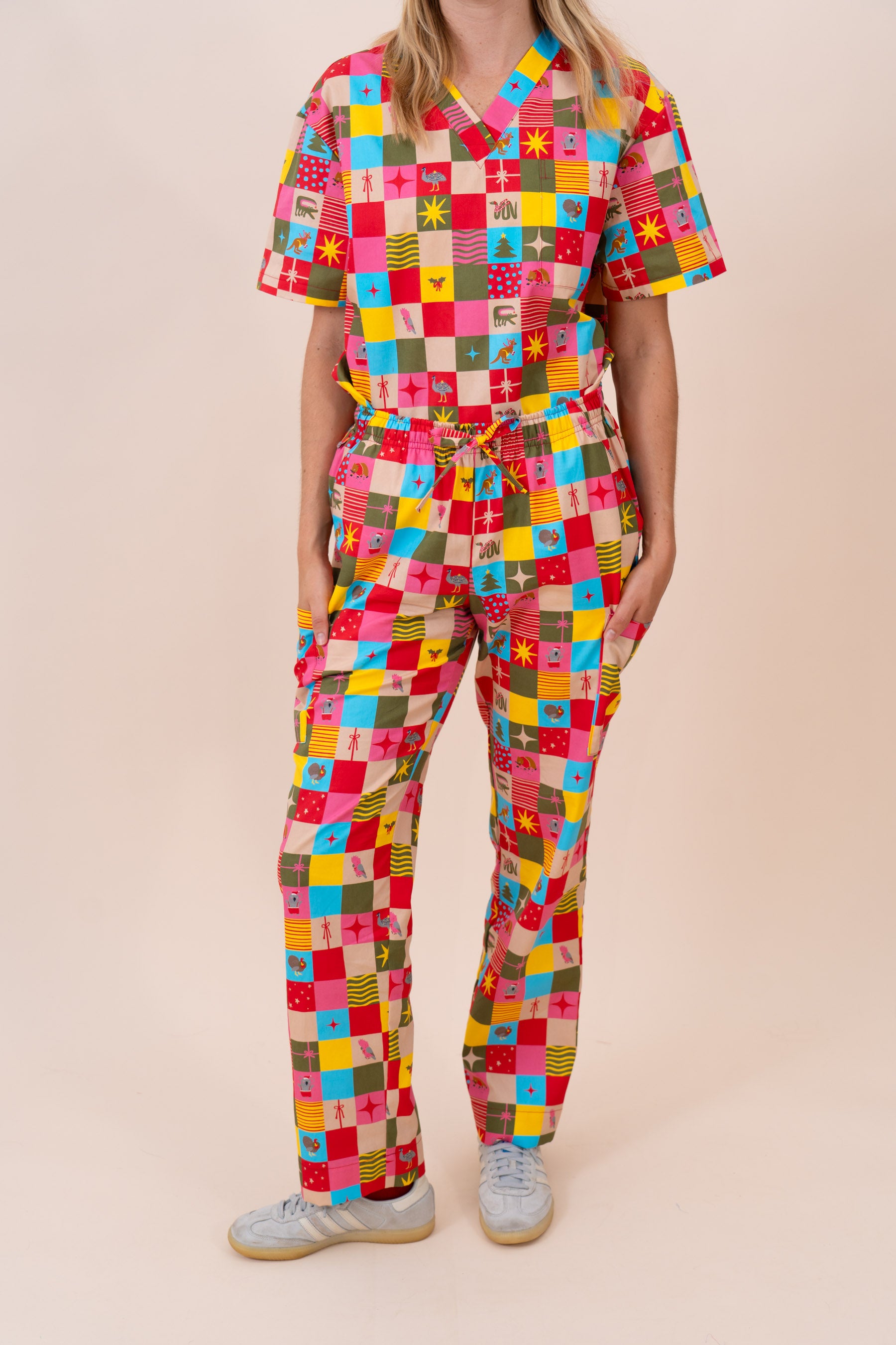 Christmas Checkers - Unisex Printed Scrub Pants