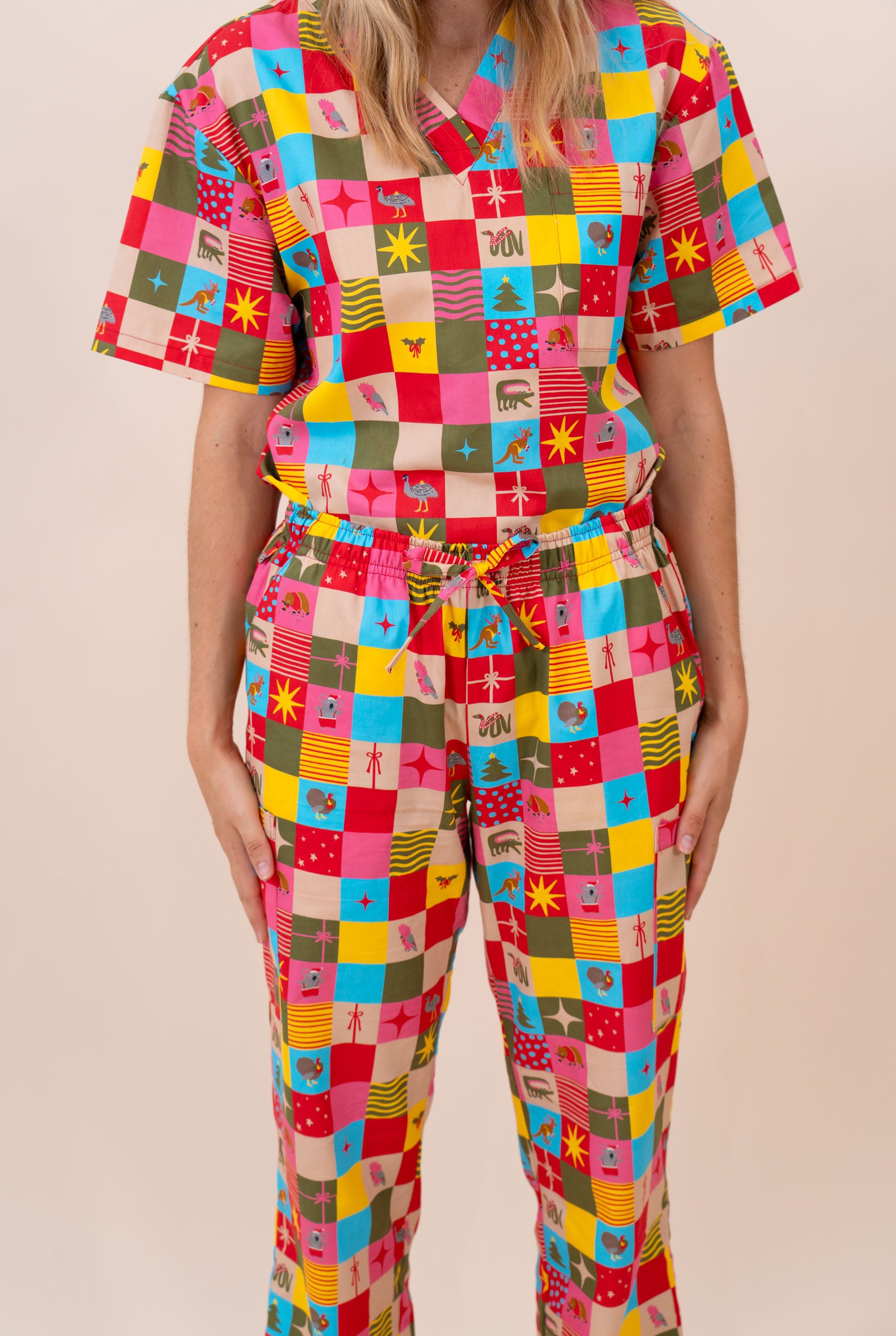 Christmas Checkers - Unisex Printed Scrub Pants