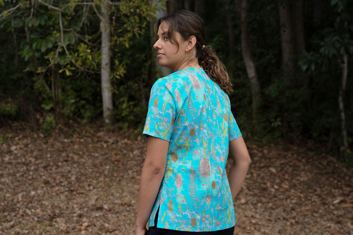 Banksia Adrift - Women's Printed Scrub Top