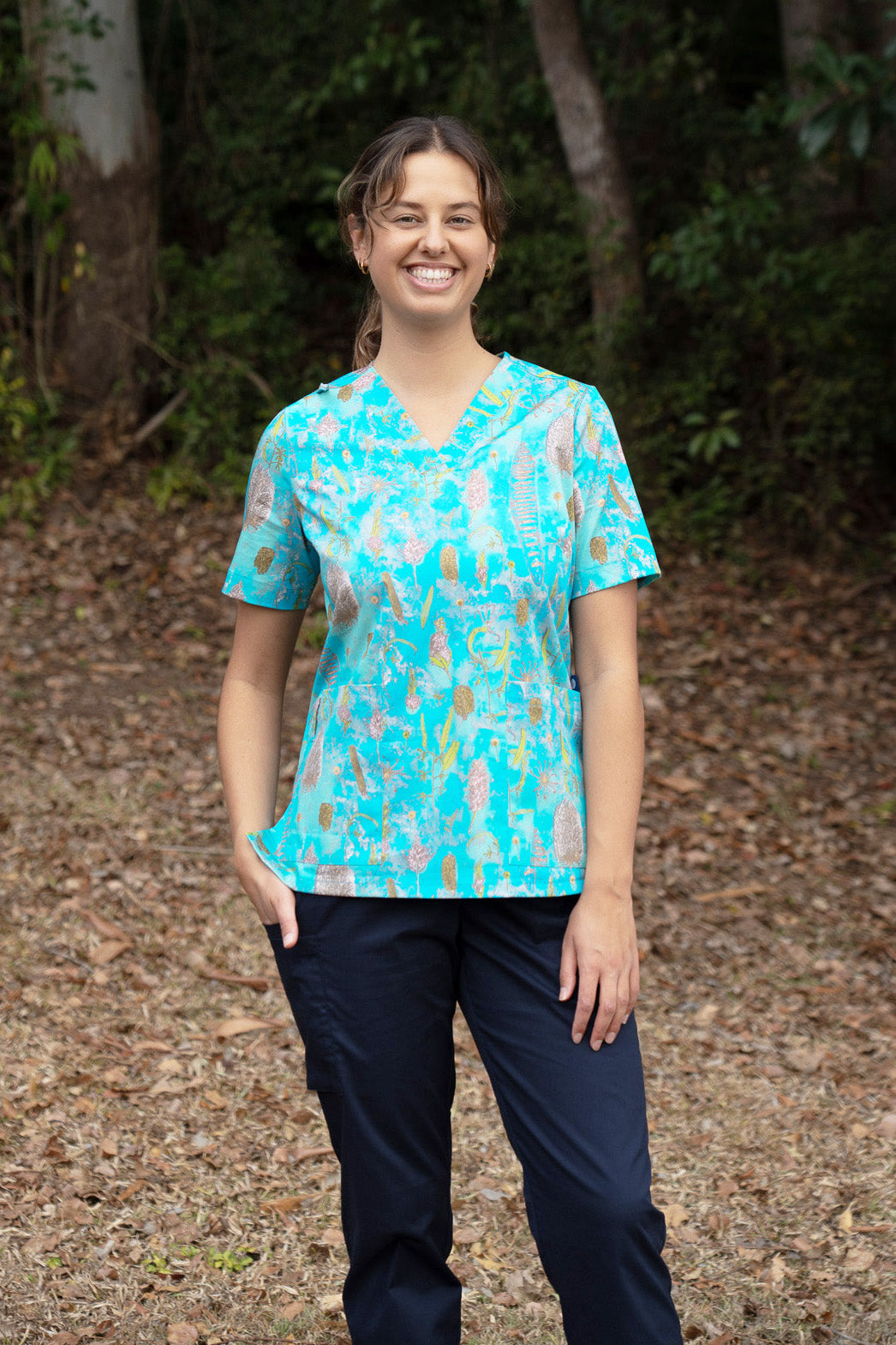 Banksia Adrift - Women's Printed Scrub Top