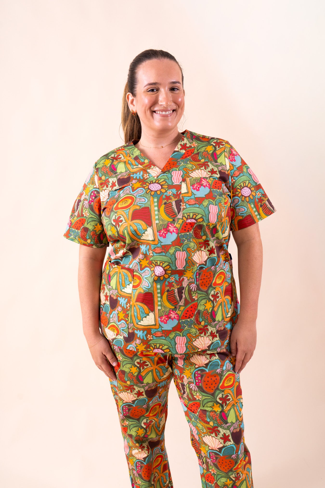 Tropical Splendour - Women's Premium Printed Scrub Top