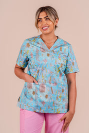 Banksia Adrift - Women's Printed Scrub Top