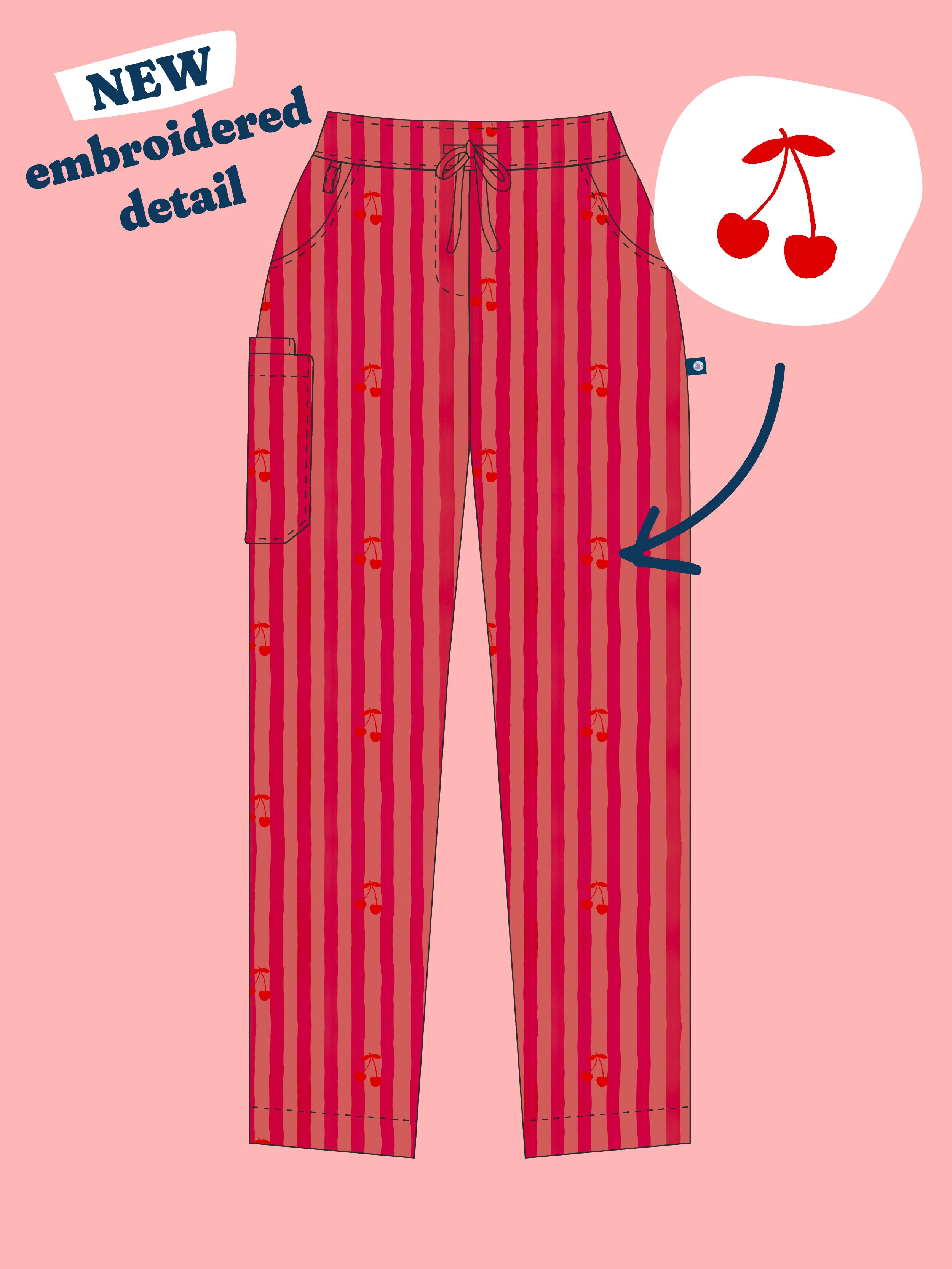 Cherry Stripe - Women's Printed Scrub Pants