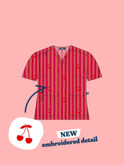 Cherry Stripe - Women's Printed Scrub Top