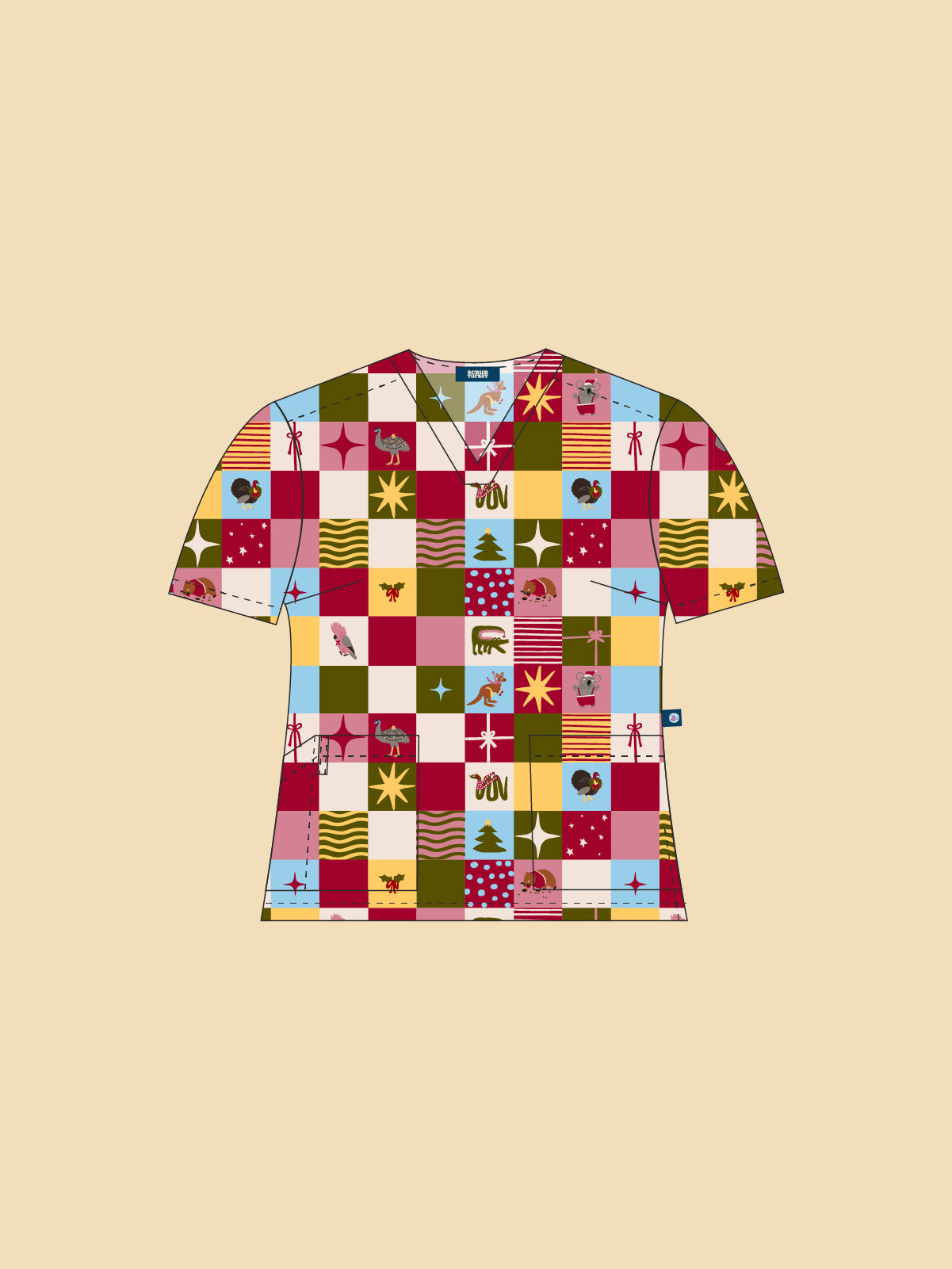 Christmas Checkers - Women's Printed Scrub Top