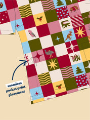 Christmas Checkers - Women's Printed Scrub Top