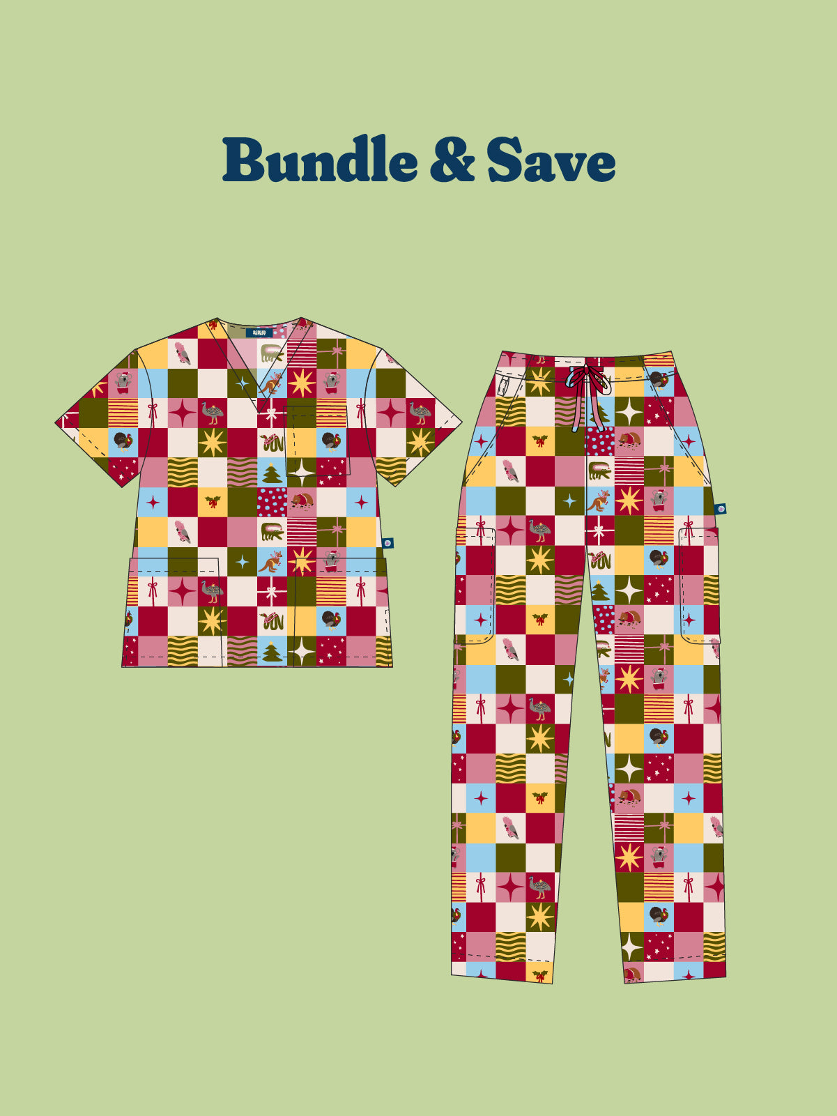 Christmas Checkers - Unisex Printed Scrub Top