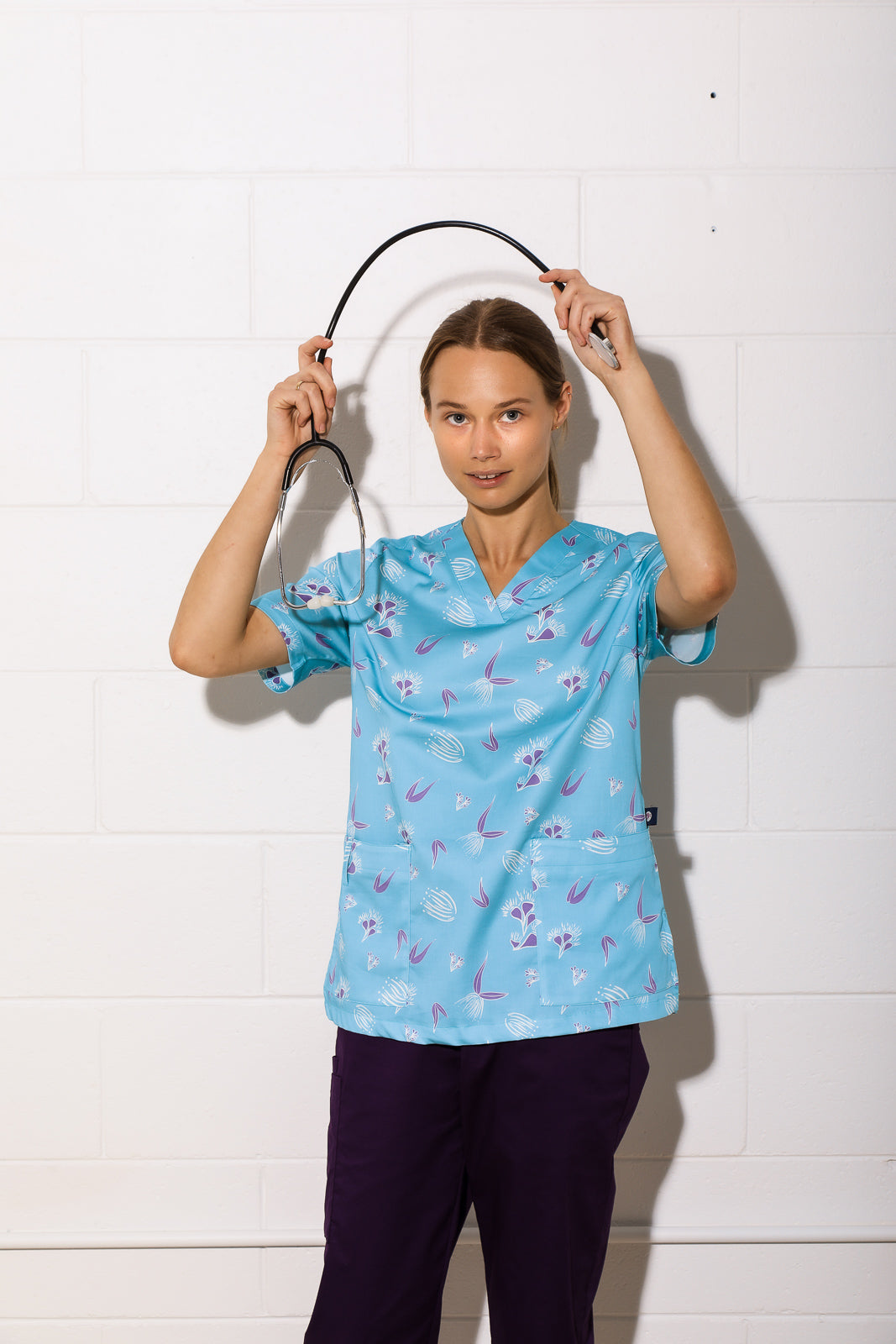 Bloomin' Aussies -Aqua –  Women's Printed Scrub Top