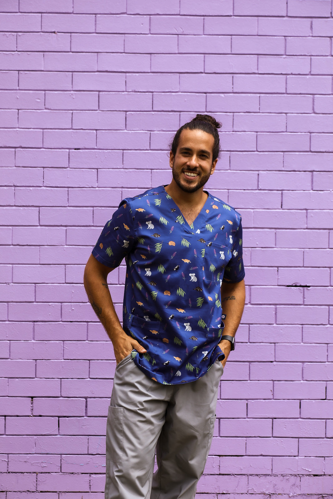 Bush Friends - Midnight - Unisex Printed Scrub Top