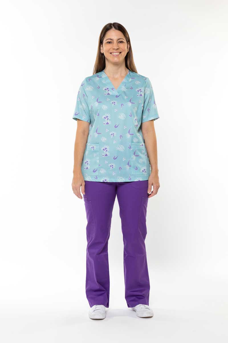 Bloomin' Aussies Printed Scrub Top – Aqua