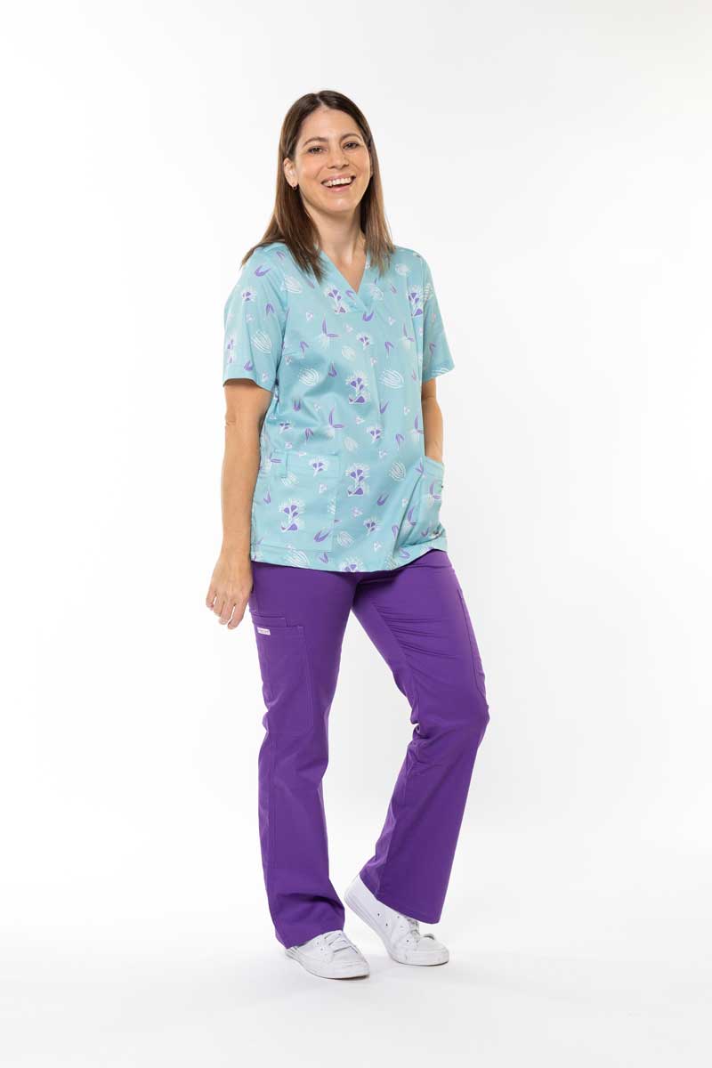 Bloomin' Aussies -Aqua –  Women's Printed Scrub Top