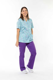 Bloomin' Aussies -Aqua –  Women's Printed Scrub Top
